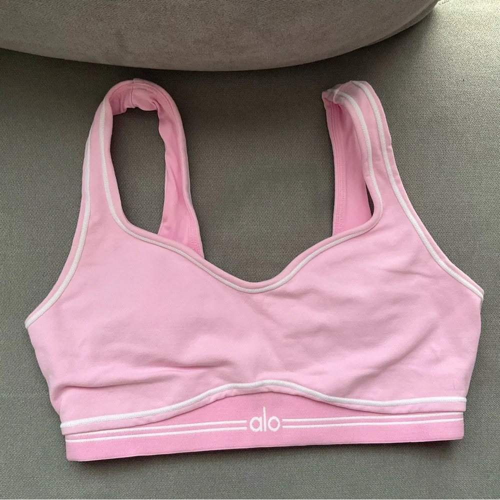 Alo Yoga Airbrush Heart Throb Bra Sweet Pink/White S